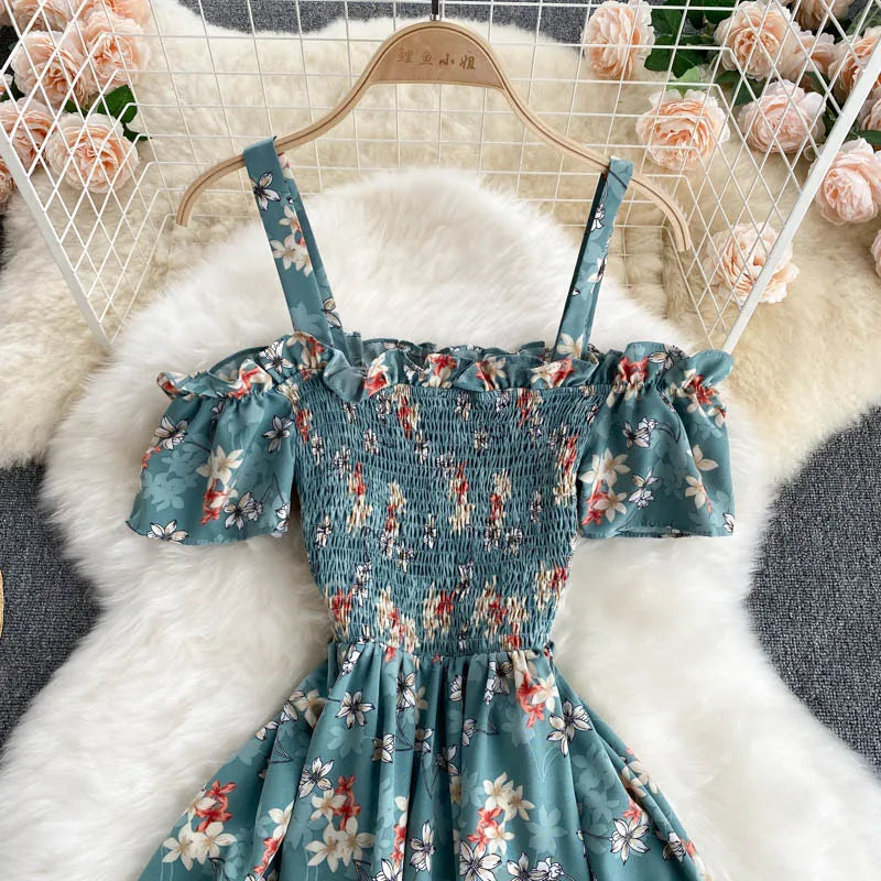 Summer 2026 Midi Dress Women Casual Off Shoulder Short Sleeve Vacation Beach Robe Female Clothing by DERILUJA LLC