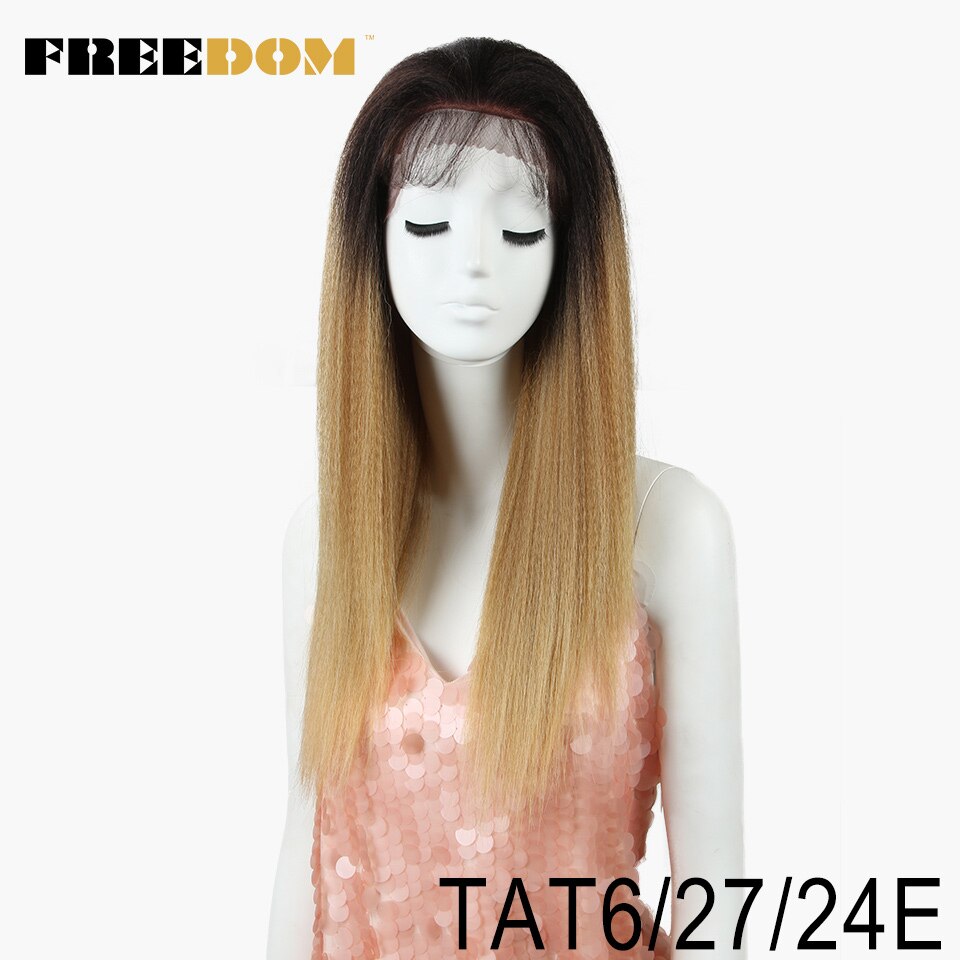 FREEDOM Synthetic Lace Front Wigs For Black Women Yaki Straight Long 26inch perruque Lace Wig Baby Hair Heat Resistant Fiber