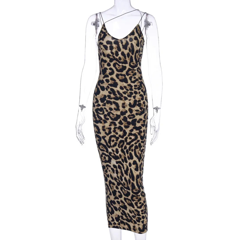 leopard print sleeveless V-neck midi dress spring women fashion streetwear by DERILUJA LLC