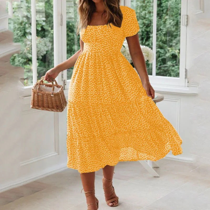 Vestidos Vintage Vintage Print Puff Sleeve summer Beach sweet dresses Casual Square collar floral maxi long dress festa by DERILUJA LLC