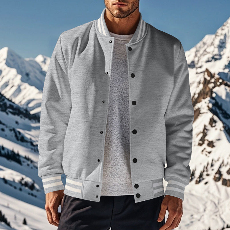 Cross-Border Men's Autumn and Winter Fleece American Retro Baseball Jacket Loose Casual Stand Collar Single-Breasted Men's Coat by DERILUJA LLC