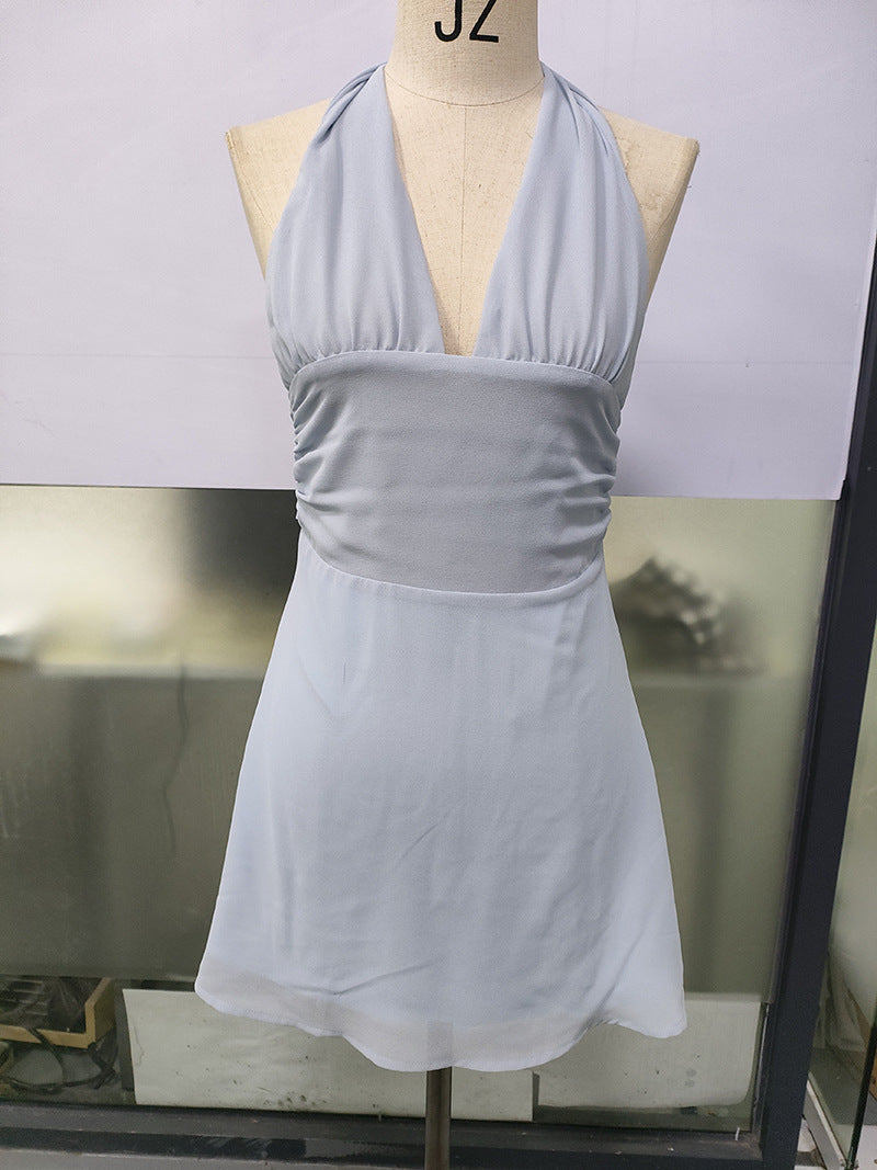 Spot European and American Cross-Border Women's Clothing Strappy Deep V Tight Skirt Sexy Sexy Backless Strappy Waist Dress by DERILUJA LLC