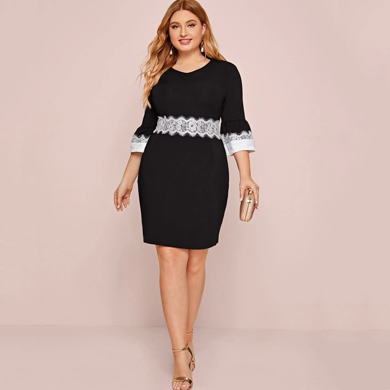 1865n Sleeves Lace Trim V-neck Lace Dress greg