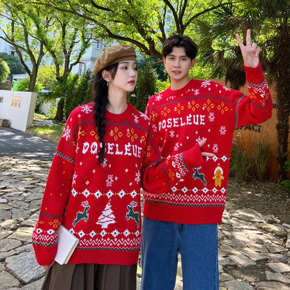 Sweater Red Niche Christmas Loose Couple Outfit