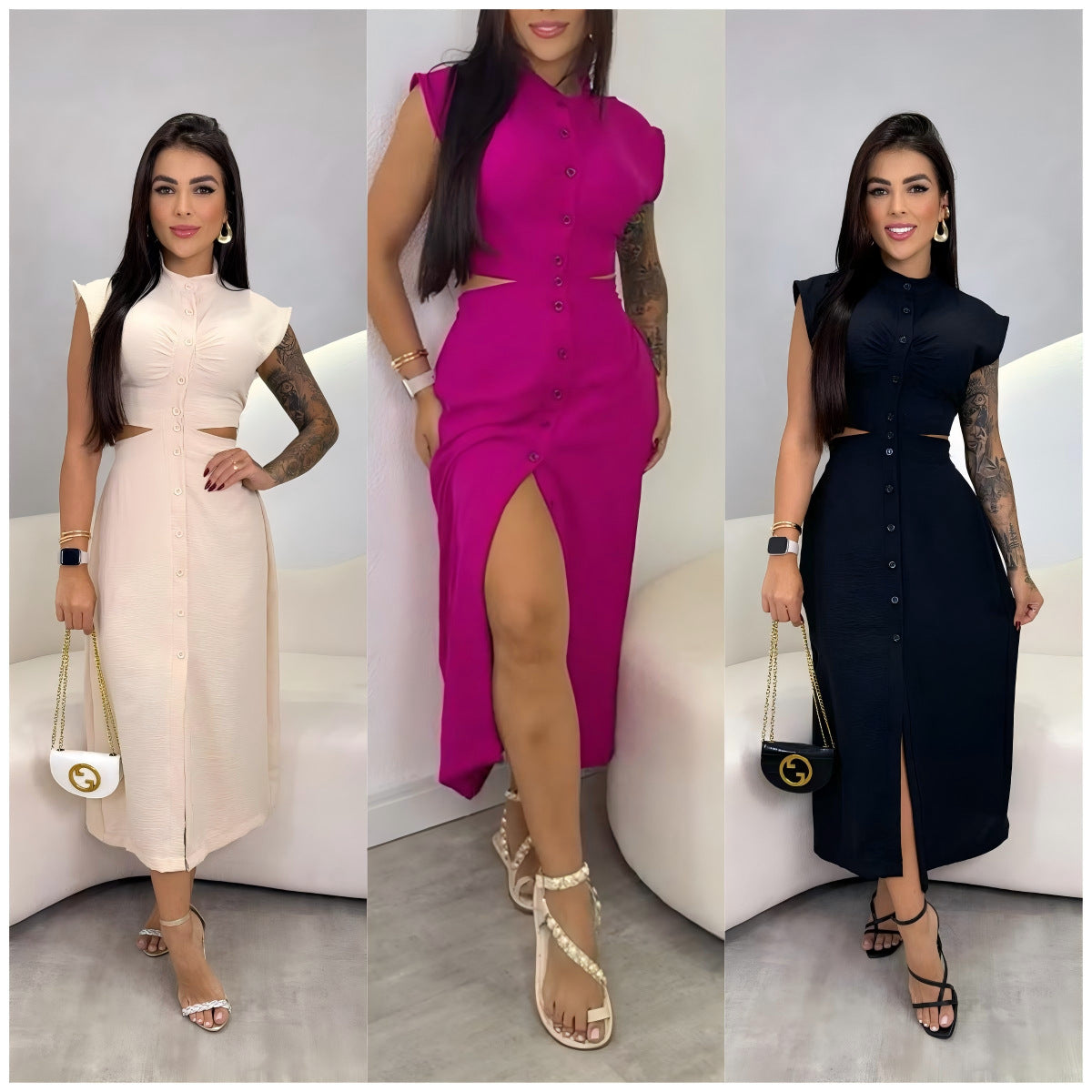Brand 2025 Spring Lolita Sweet Women's Polyester Stand Collar Oversized Skirt Dress Early Autumn Dress Set by DERILUJA LLC