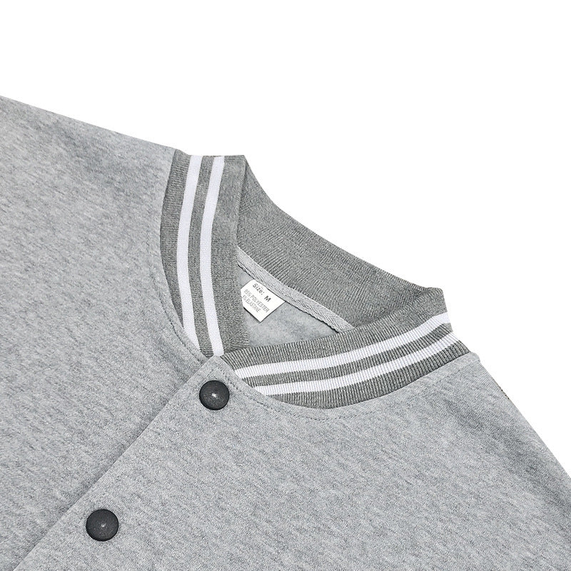 Cross-Border Men's Autumn and Winter Fleece American Retro Baseball Jacket Loose Casual Stand Collar Single-Breasted Men's Coat by DERILUJA LLC