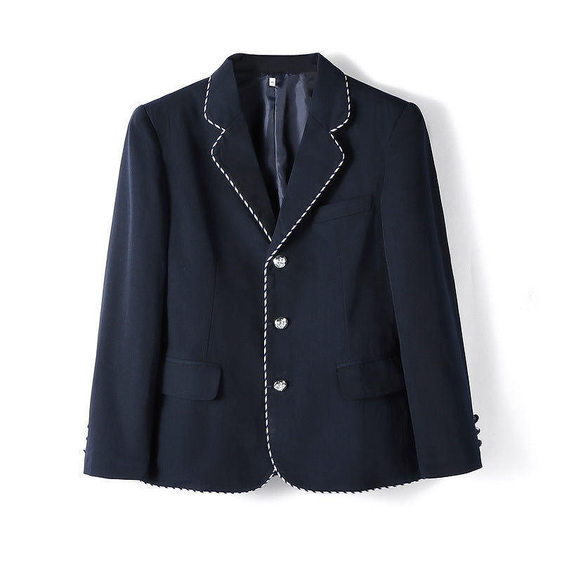 Unisex Preppy School Uniform Blazer – Multiple Trim Styles — Men’s Navy Dotted