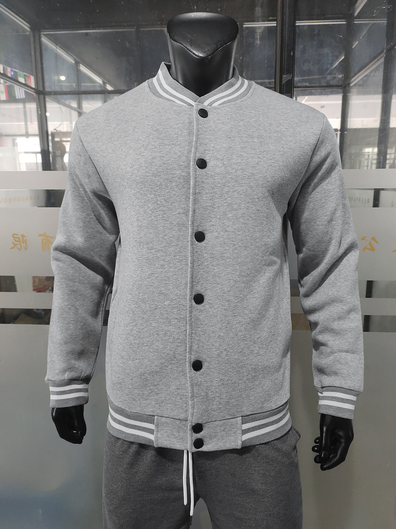 Cross-Border Men's Autumn and Winter Fleece American Retro Baseball Jacket Loose Casual Stand Collar Single-Breasted Men's Coat by DERILUJA LLC
