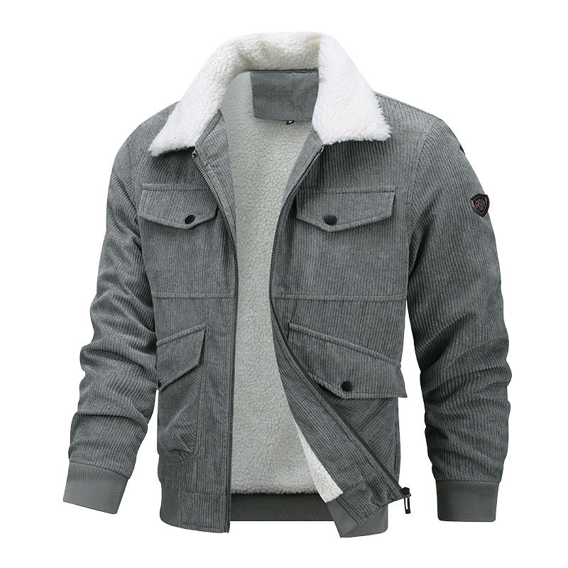 Winter Plus Size Men's New Corduroy Lambskin Cotton-padded Coat Warm Overalls Lapel Cotton-padded Coat Young and Middle-aged Jacket by DERILUJA LLC