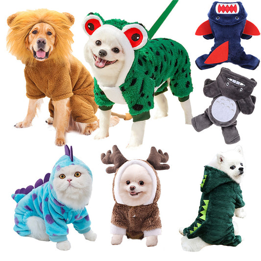 Cross-Border Pet Dog Clothes, Cat Autumn and Winter Four-Legged Cotton Coat, Cartoon Transformation Clothing, Cat Clothing, Dog Clothing Supplies by DERILUJA LLC