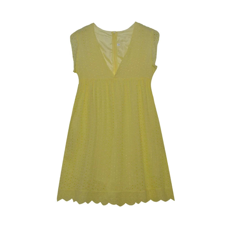 2026 Lace Jacquard Hollowed out V-neck Dress with Pocket Lining Shorts New Women's Fashion Elegant Casual Dress by DERILUJA LLC