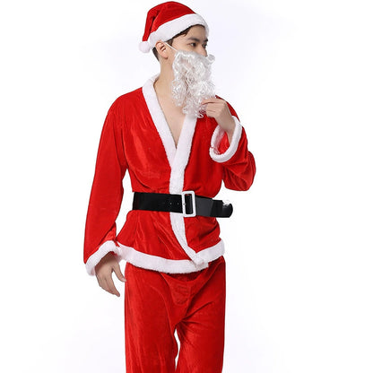 Santa Claus Costume Adult Men Gold Velvet Santa Claus Costume  Set Christmas Clothes