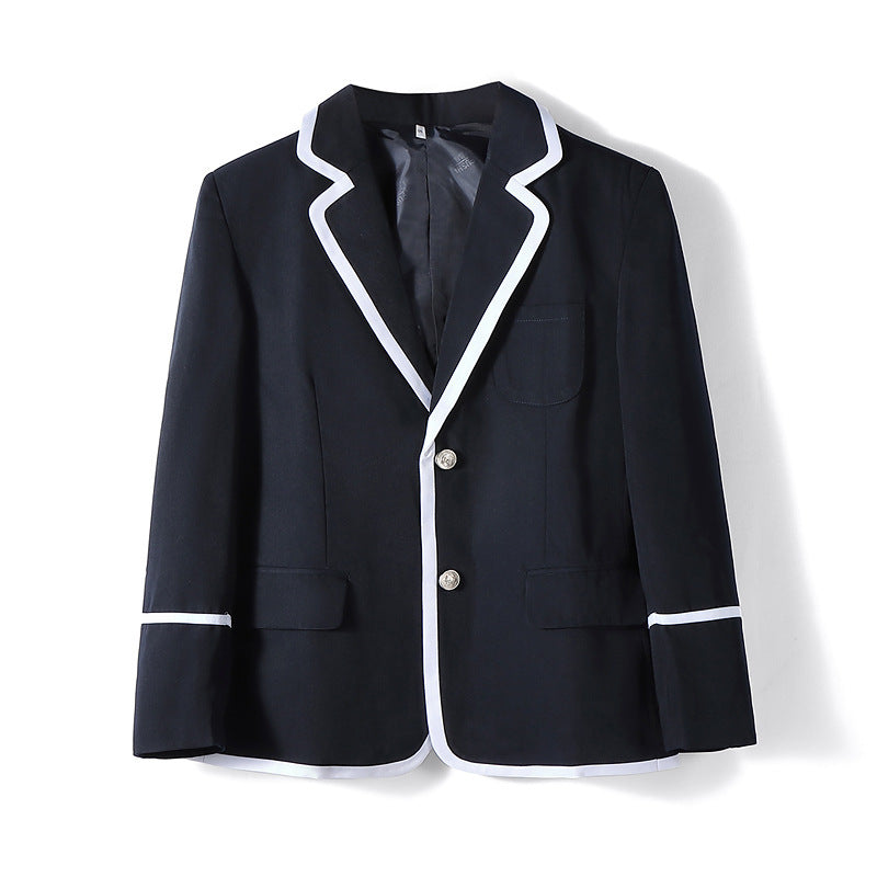 Unisex Preppy School Uniform Blazer – Multiple Trim Styles — Men’s Navy & White Trim