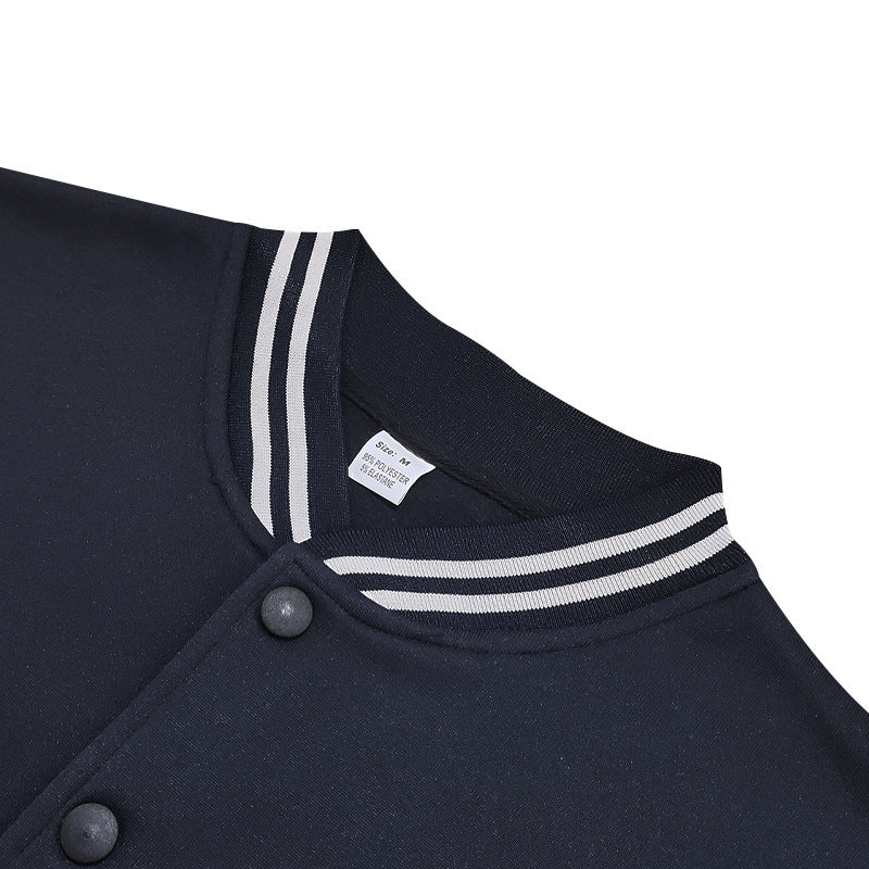 Cross-Border Men's Autumn and Winter Fleece American Retro Baseball Jacket Loose Casual Stand Collar Single-Breasted Men's Coat by DERILUJA LLC