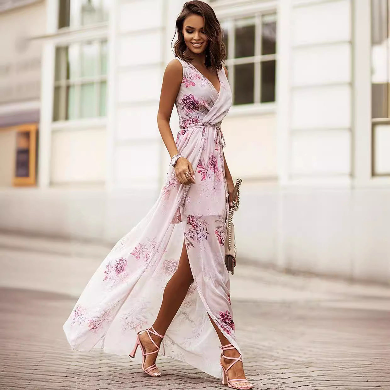 Dress Summer 2023 New Independent Station Wish Amazon Chiffon Print Strap Skirt Foreign Trade Women's Skirt by DERILUJA LLC