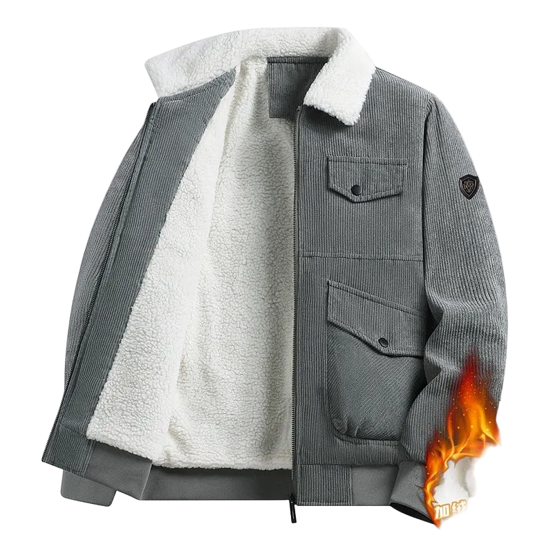 Winter Plus Size Men's New Corduroy Lambskin Cotton-padded Coat Warm Overalls Lapel Cotton-padded Coat Young and Middle-aged Jacket by DERILUJA LLC