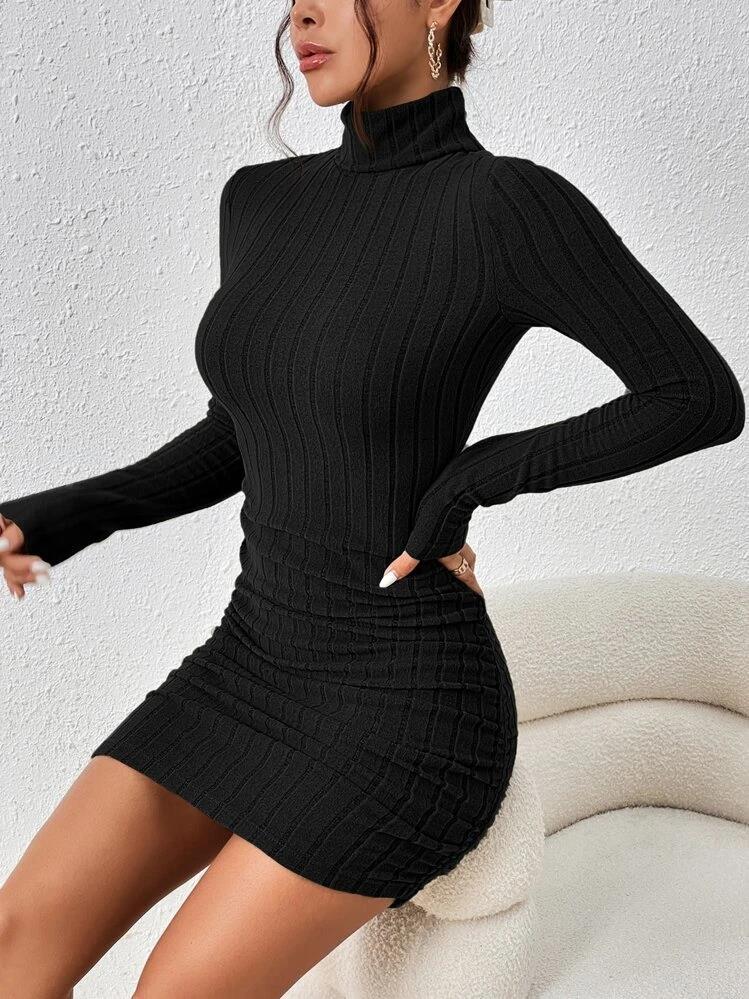 Women’s long-sleeve bodycon mini dress by DERILUJA LLC