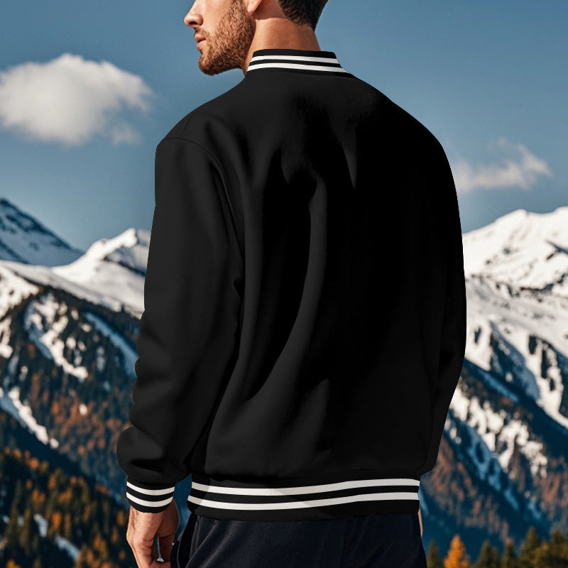 Cross-Border Men's Autumn and Winter Fleece American Retro Baseball Jacket Loose Casual Stand Collar Single-Breasted Men's Coat by DERILUJA LLC