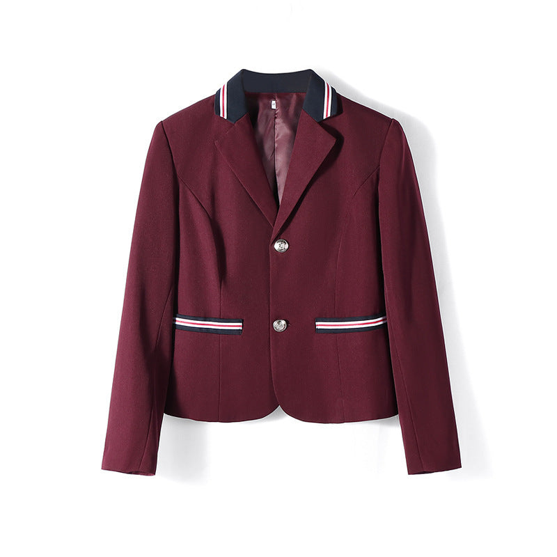 Unisex Preppy School Uniform Blazer – Multiple Trim Styles — Women’s Burgundy Ribbon Trim