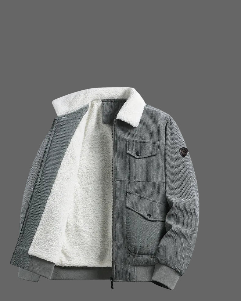 Winter Plus Size Men's New Corduroy Lambskin Cotton-padded Coat Warm Overalls Lapel Cotton-padded Coat Young and Middle-aged Jacket by DERILUJA LLC