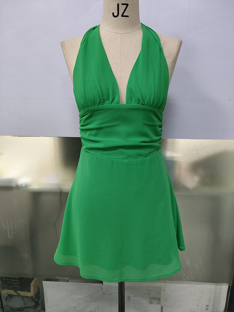 Spot European and American Cross-Border Women's Clothing Strappy Deep V Tight Skirt Sexy Sexy Backless Strappy Waist Dress by DERILUJA LLC