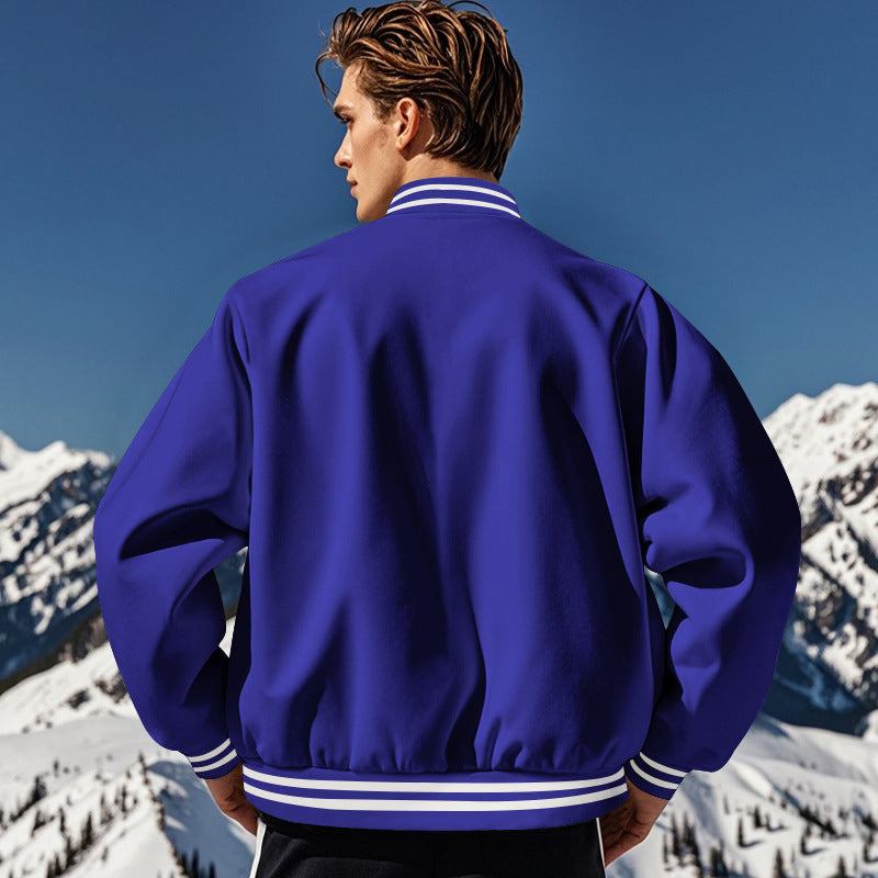 Cross-Border Men's Autumn and Winter Fleece American Retro Baseball Jacket Loose Casual Stand Collar Single-Breasted Men's Coat by DERILUJA LLC