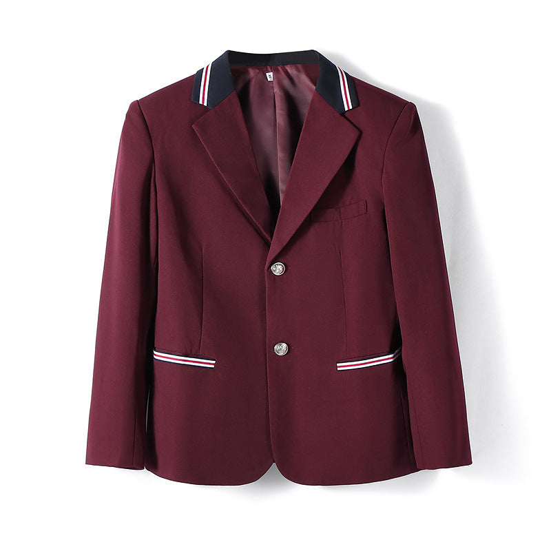 Unisex Preppy School Uniform Blazer – Multiple Trim Styles — Men’s Burgundy Ribbon Trim