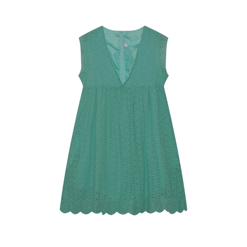 2026 Lace Jacquard Hollowed out V-neck Dress with Pocket Lining Shorts New Women's Fashion Elegant Casual Dress by DERILUJA LLC