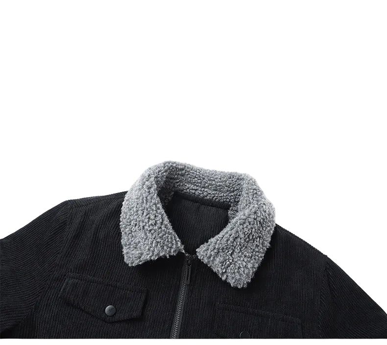 Winter Plus Size Men's New Corduroy Lambskin Cotton-padded Coat Warm Overalls Lapel Cotton-padded Coat Young and Middle-aged Jacket by DERILUJA LLC