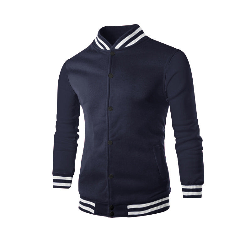 Cross-Border Men's Autumn and Winter Fleece American Retro Baseball Jacket Loose Casual Stand Collar Single-Breasted Men's Coat by DERILUJA LLC