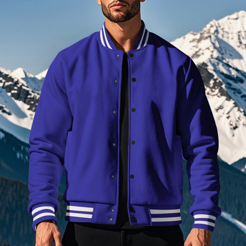 Cross-Border Men's Autumn and Winter Fleece American Retro Baseball Jacket Loose Casual Stand Collar Single-Breasted Men's Coat by DERILUJA LLC