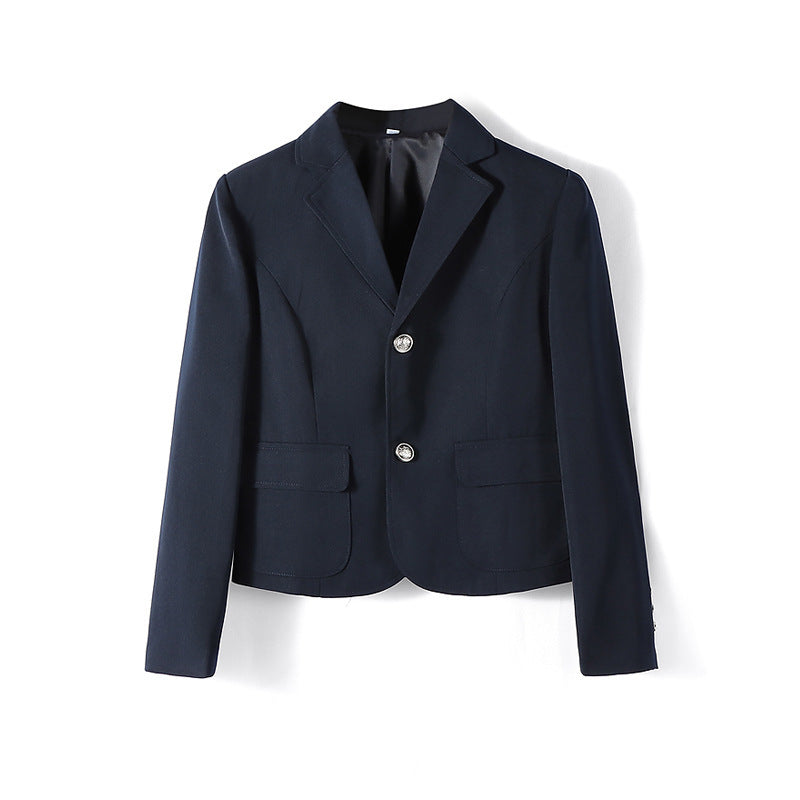 Unisex Preppy School Uniform Blazer – Multiple Trim Styles — Women’s Solid Navy
