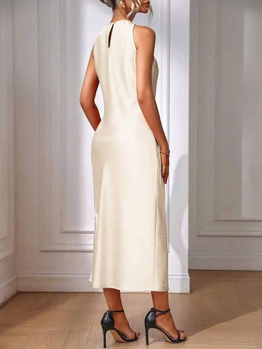 European and American Cross-Border Amazon Satin Dress Women's Spring and Summer Sleeveless Slit Satin Imitation Silk Long Skirt by DERILUJA LLC