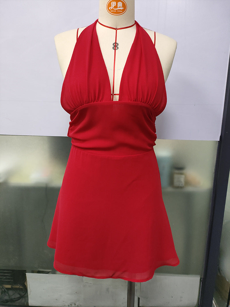 Spot European and American Cross-Border Women's Clothing Strappy Deep V Tight Skirt Sexy Sexy Backless Strappy Waist Dress by DERILUJA LLC