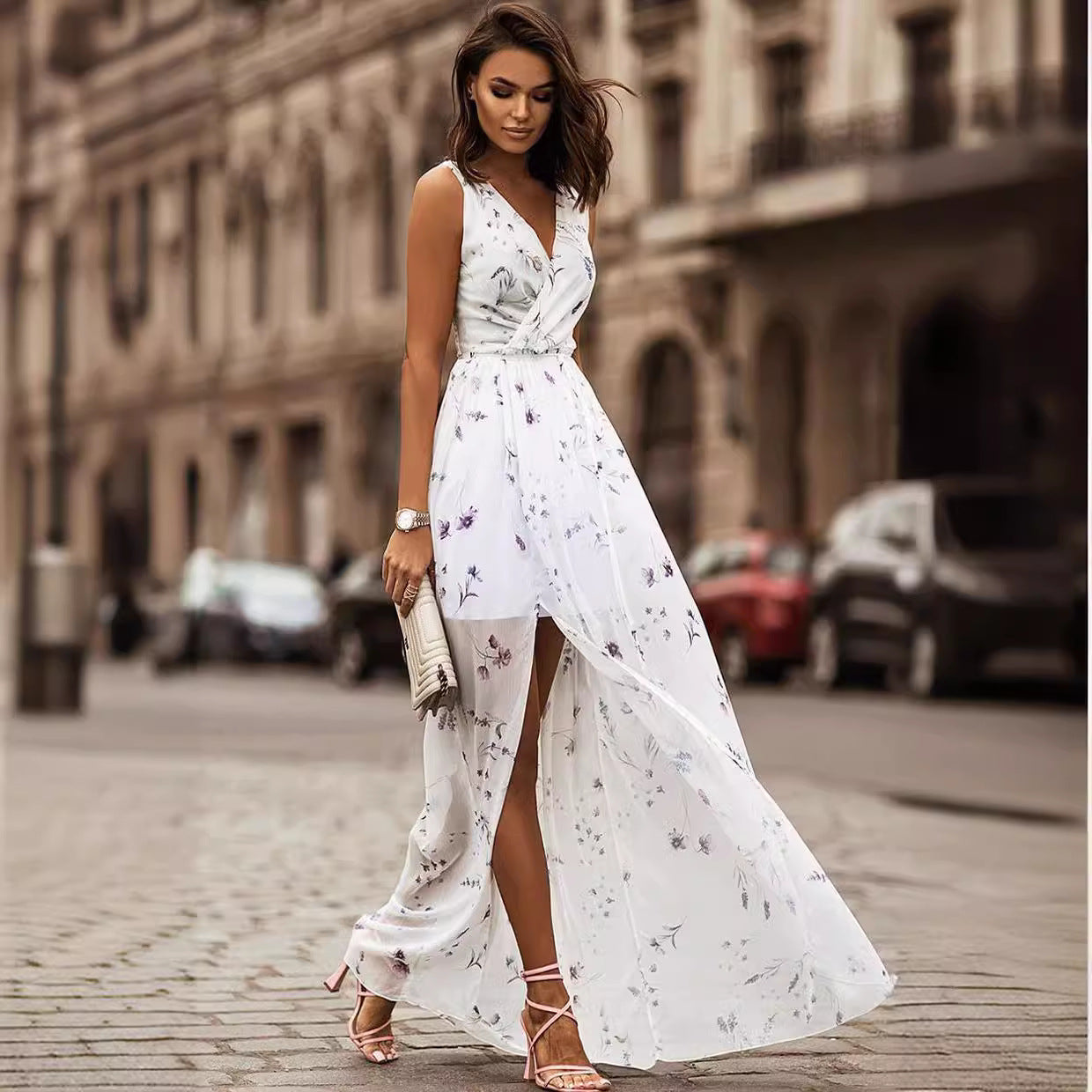 Dress Summer 2023 New Independent Station Wish Amazon Chiffon Print Strap Skirt Foreign Trade Women's Skirt by DERILUJA LLC