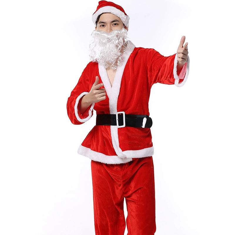 Santa Claus Costume Adult Men Gold Velvet Santa Claus Costume  Set Christmas Clothes