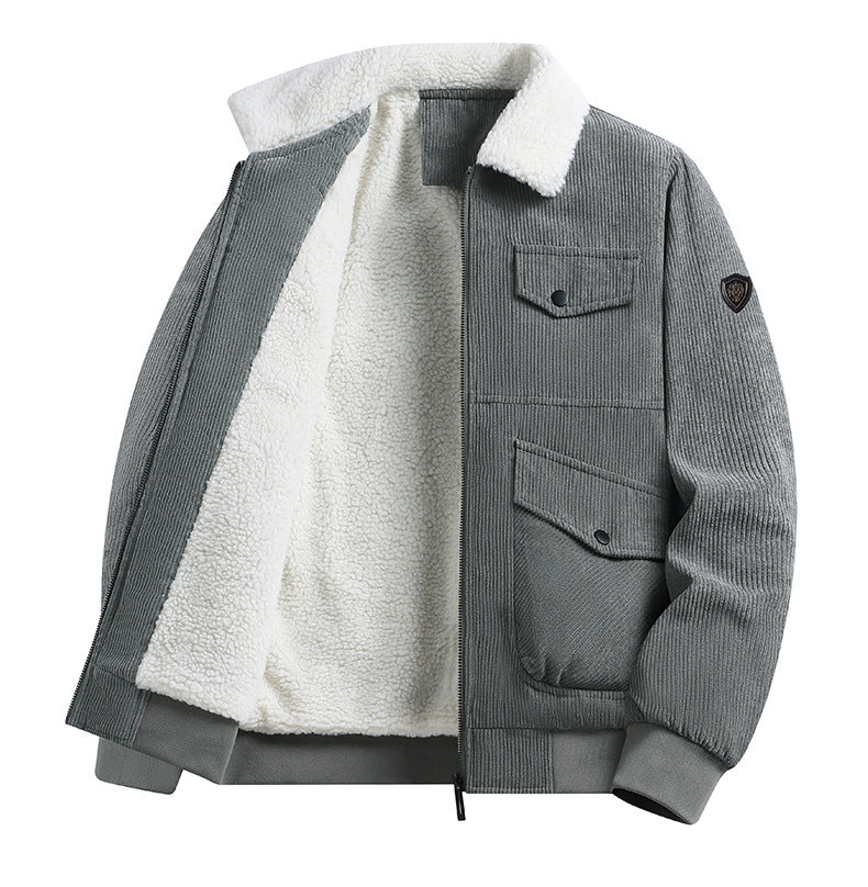 Winter Plus Size Men's New Corduroy Lambskin Cotton-padded Coat Warm Overalls Lapel Cotton-padded Coat Young and Middle-aged Jacket by DERILUJA LLC