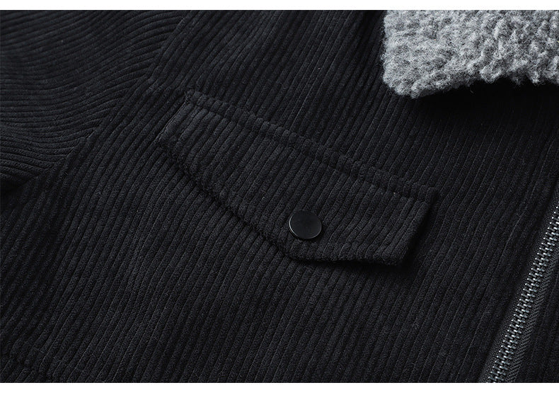 Winter Plus Size Men's New Corduroy Lambskin Cotton-padded Coat Warm Overalls Lapel Cotton-padded Coat Young and Middle-aged Jacket by DERILUJA LLC