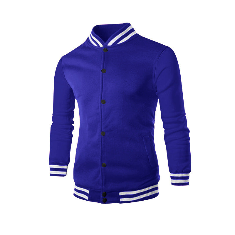 Cross-Border Men's Autumn and Winter Fleece American Retro Baseball Jacket Loose Casual Stand Collar Single-Breasted Men's Coat by DERILUJA LLC