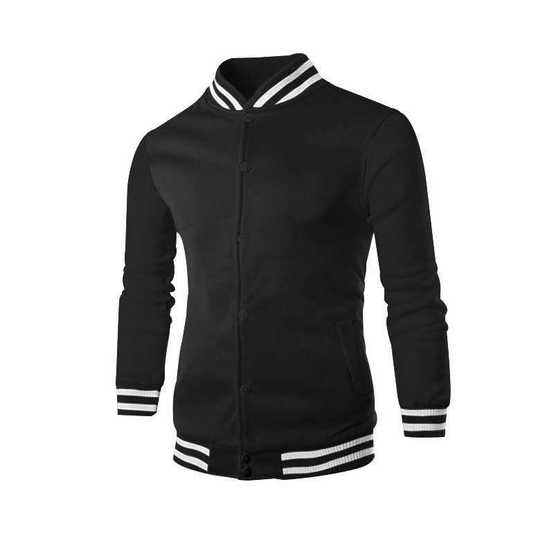 Cross-Border Men's Autumn and Winter Fleece American Retro Baseball Jacket Loose Casual Stand Collar Single-Breasted Men's Coat by DERILUJA LLC