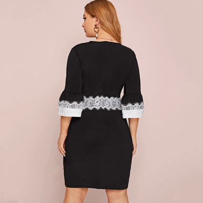 1865n Sleeves Lace Trim V-neck Lace Dress greg