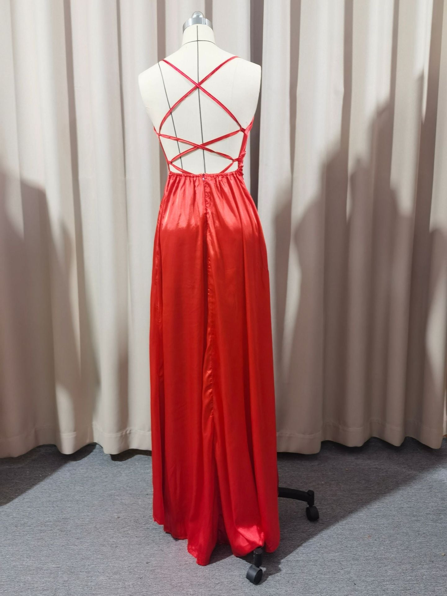 2023 Amazon European and American cross-border new bridesmaid dress long dress small tail strap solid color banquet evening dress by DERILUJA LLC
