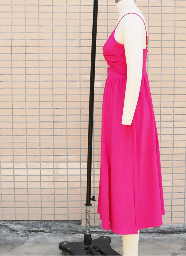 Europe and the United States cross-border foreign trade new women's Amazon suspenders V-neck large pendulum dress slim-fit backless mid-length dress by DERILUJA LLC
