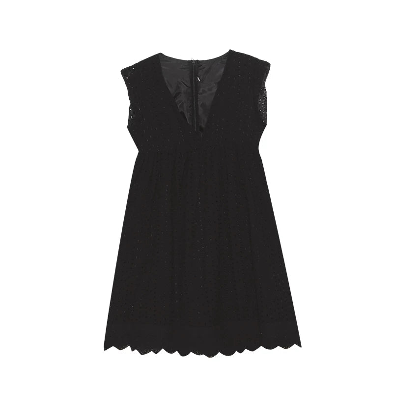 2026 Lace Jacquard Hollowed out V-neck Dress with Pocket Lining Shorts New Women's Fashion Elegant Casual Dress by DERILUJA LLC