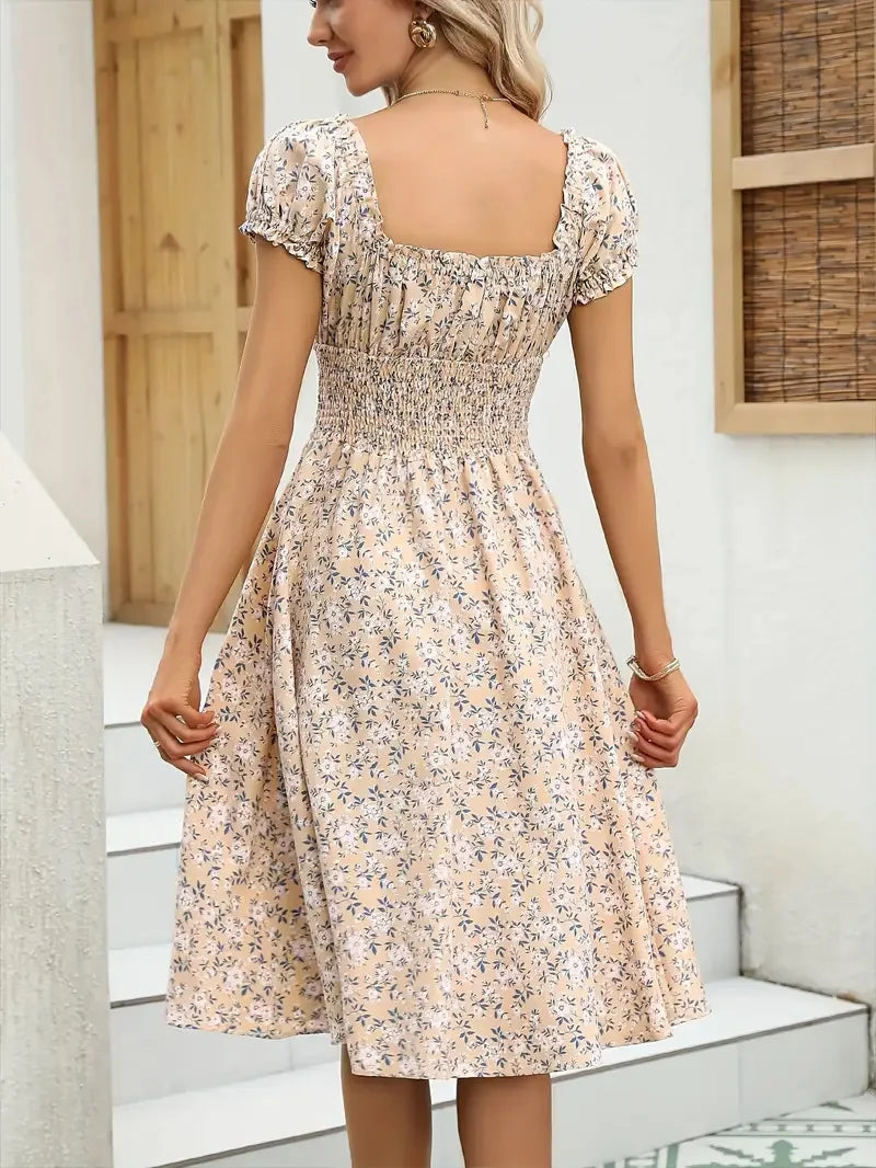 2026 Summer New Vintage Floral Bubble Sleeve French Dress by DERILUJA LLC