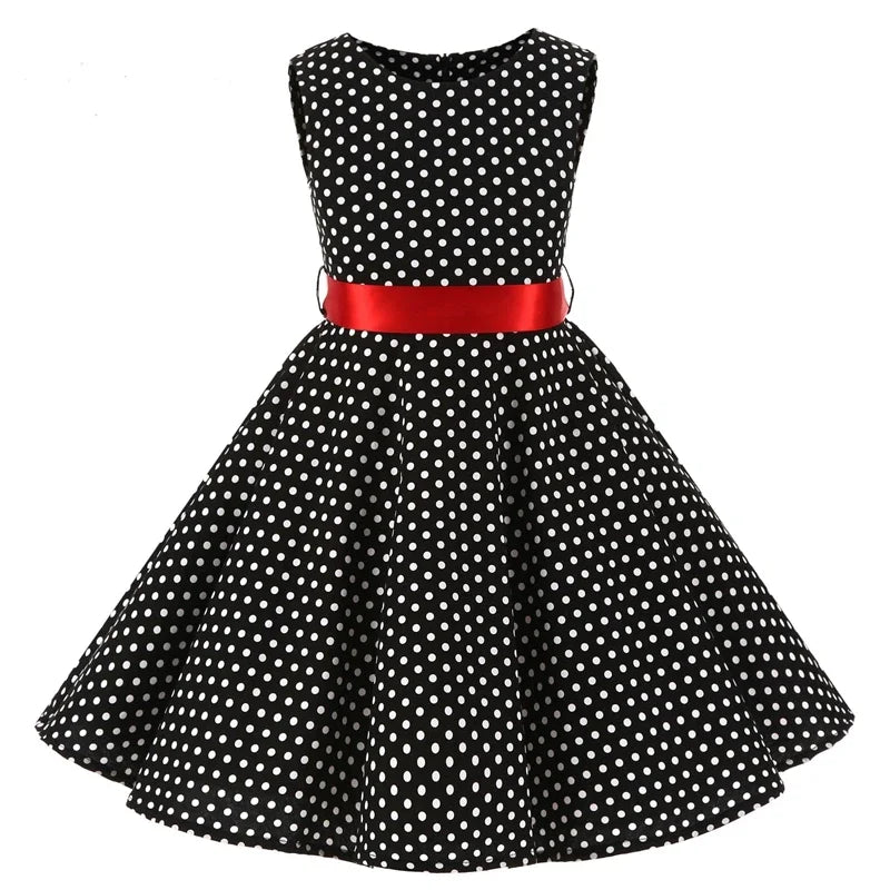 Polka Dot Vintage Kids 1950s Swing Dress Flower Floral Midi Dress Cotton Summer Dress Baby Girl by DERILUJA LLC