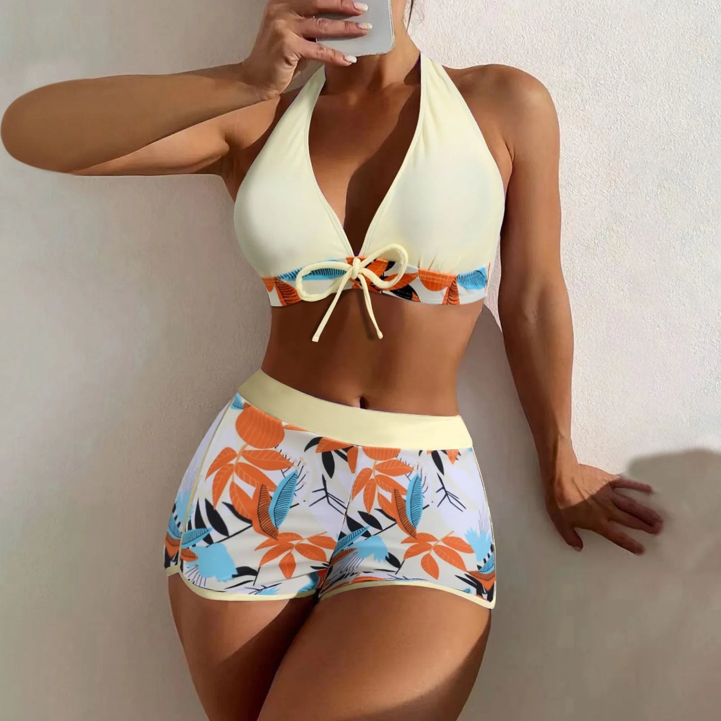 Women's Paneled Printed Swimsuit Ladies Fashion High Waist Swimsuit Two-Piece Set V-Neck Bathing Suits Female by DERILUJA LLC