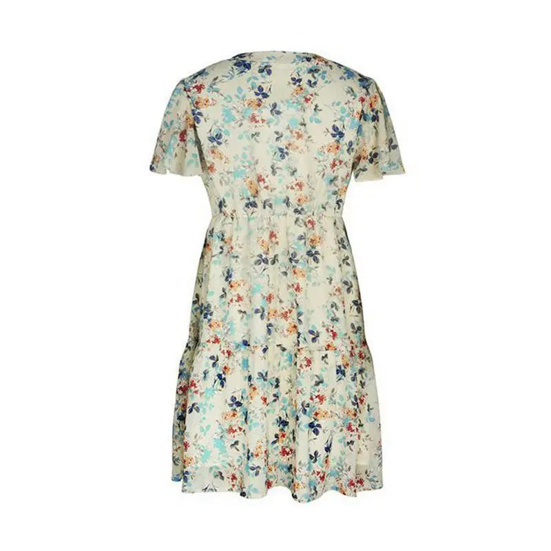 Spring Summer Fashion Women V Neck Short Sleeve Loose Chic Floral Printed Dress by DERILUJA LLC