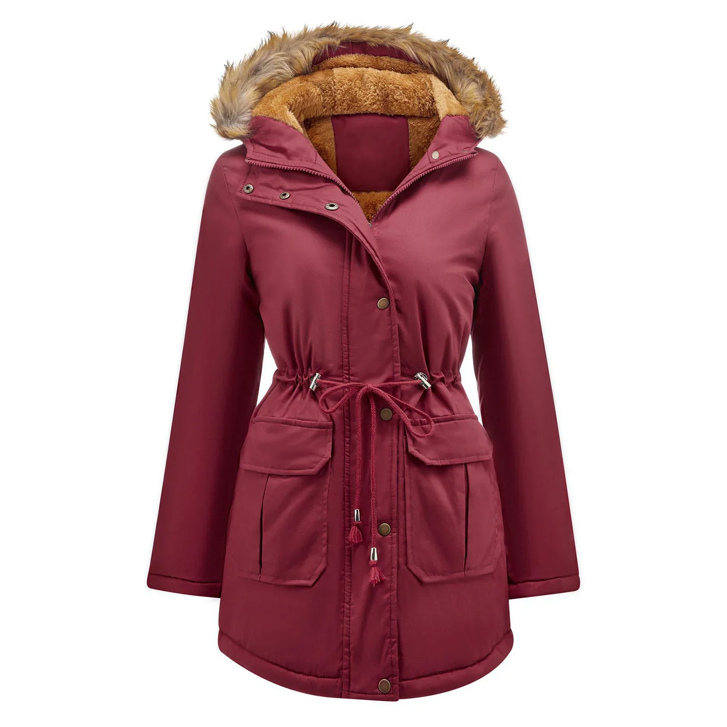 Women's Winter Jacket Warm Solid Plush Thickened Long Winter Coat Outdoor Hiking Fur Hooded Windproof Down Parka Coats Overcoat by My Store