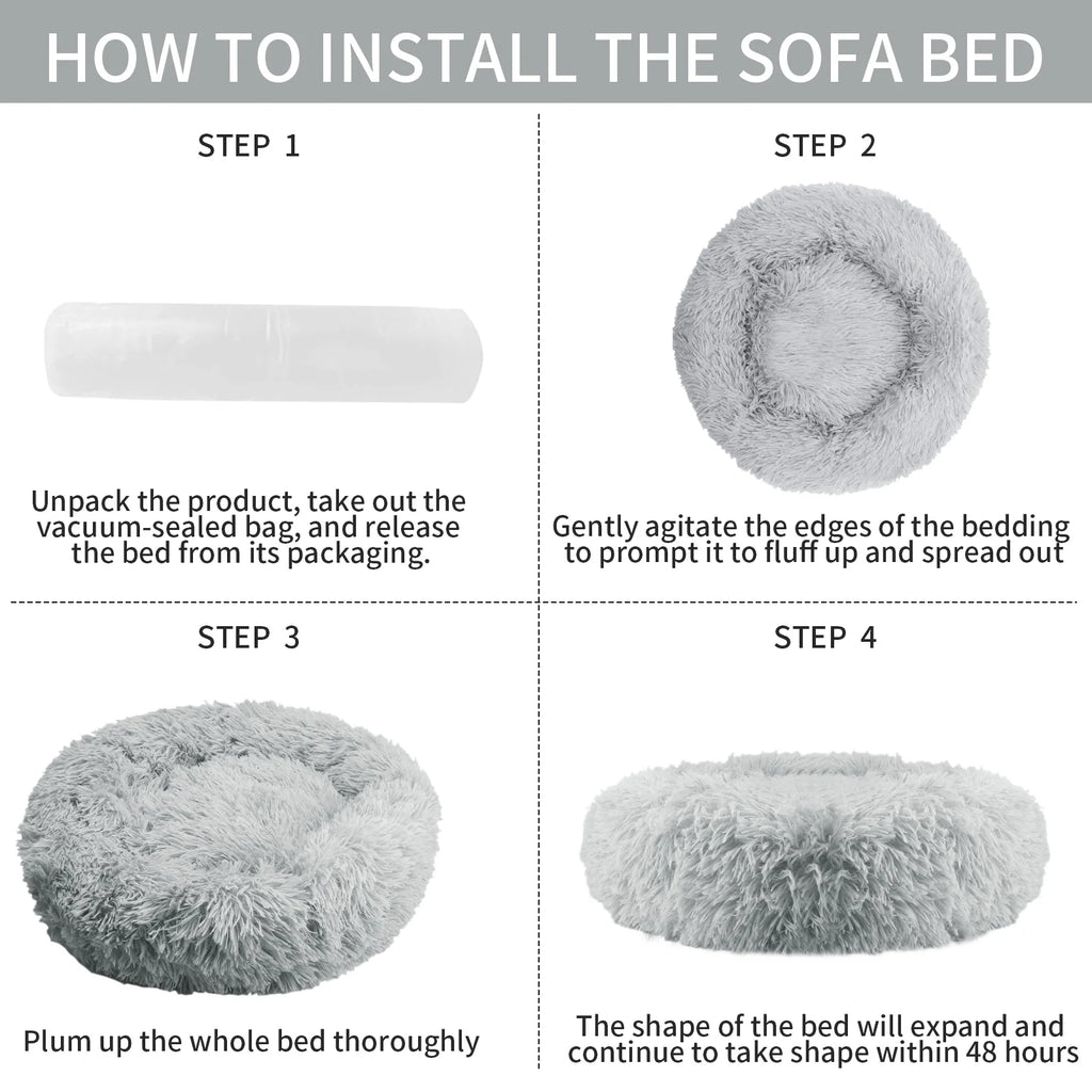 50cm Round Pet Bed Calming Dog & Cat Anti-Anxiety Donut Cuddler Round Cozy Ultra Kennel Washable Plush Cushion Winter Warm Sleep